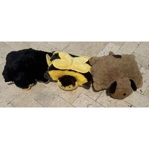 Pillow Pets Bundle 3pc Bumble Bee Penguin Puppy Dog Plush Folding Pillow Set